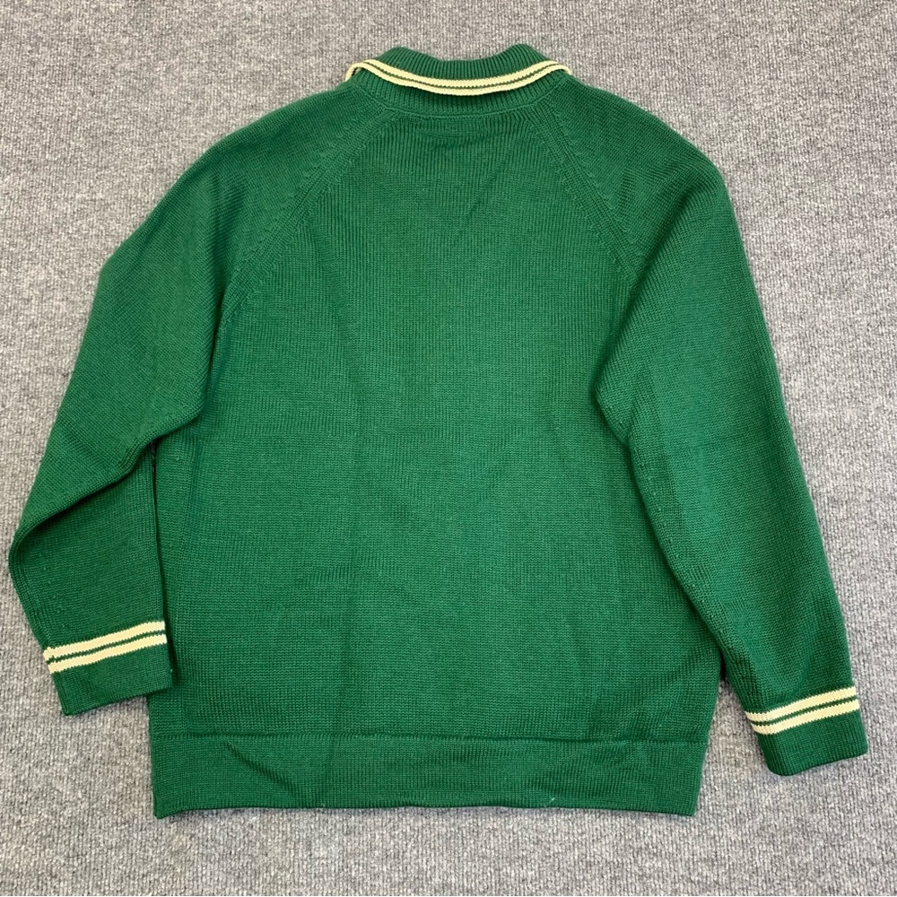 Vintage 100% Wool Varsity Style Green Cardigan with White Trim - Picture 3 of 5
